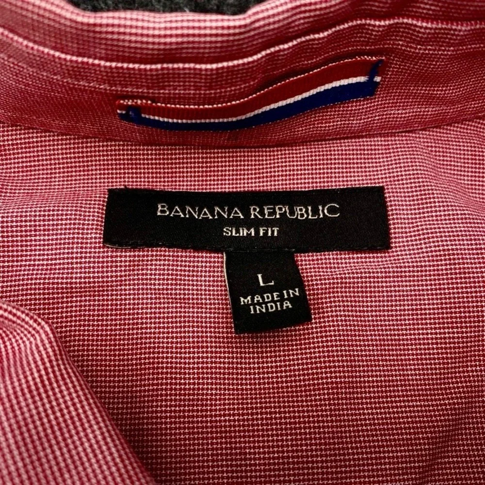 Banana Republic Western Shirt Mens Large Red Slim Fit Micro Check Snap Button
